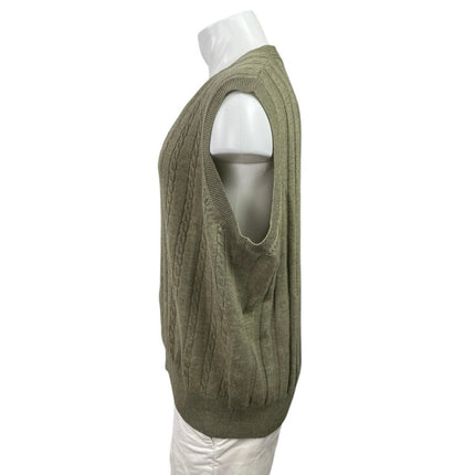 Viyella 100% Merino Wool Green Cable Knit Button Down Cardigan Vest Tank Top XL