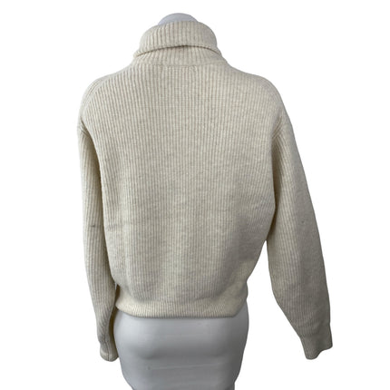 Uniqlo Women's Beige Ribbed Knit Long Sleeve Full Zip Turtleneck Sweater Top S