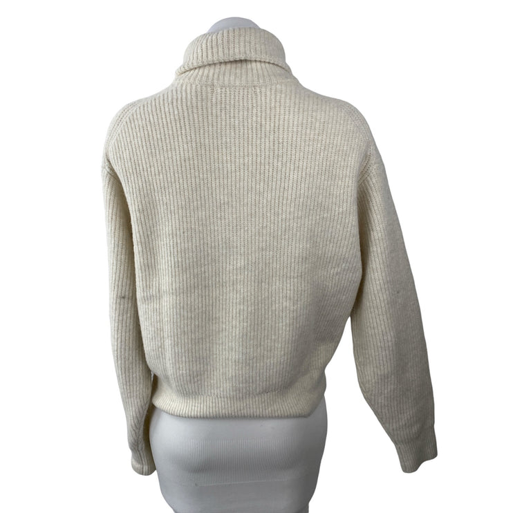 Uniqlo Women's Beige Ribbed Knit Long Sleeve Full Zip Turtleneck Sweater Top S