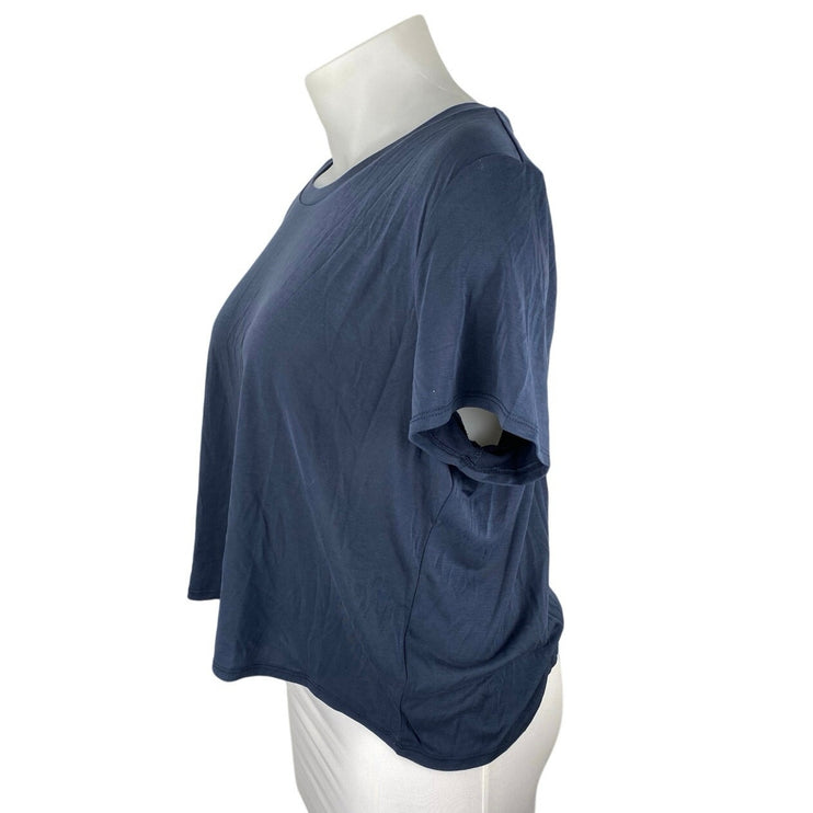 NEW Monki Women's Blue Crewneck Short Sleeve Casual Crop Tee T-shirt Top Sz XXL