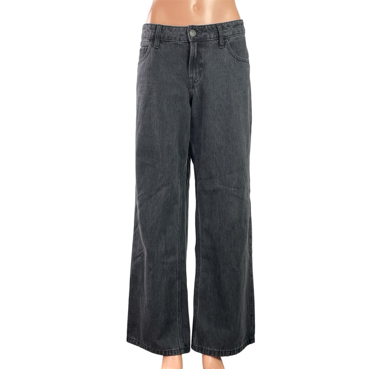 Hollister Women's Black Flared Wide Leg Low Rise Baggy Denim Jeans Pants Size 12