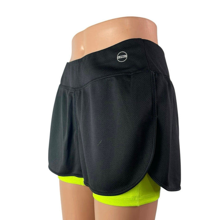 Lauren Ralph Lauren Black Neon Mid Rise Elastic Waist Active Running Shorts Sz M