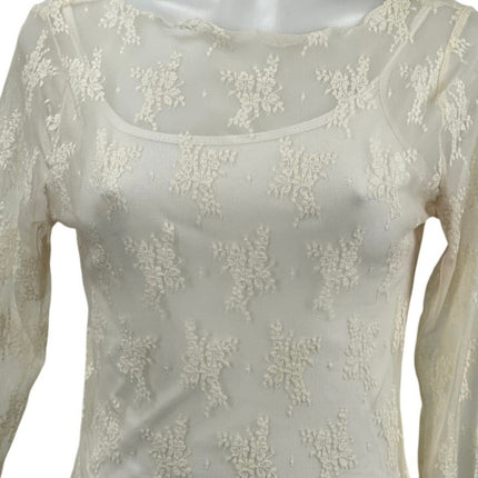 Abercrombie & Fitch Zoe Bra Free Floral Embroidery Long Sleeve Lace Shirt Top S