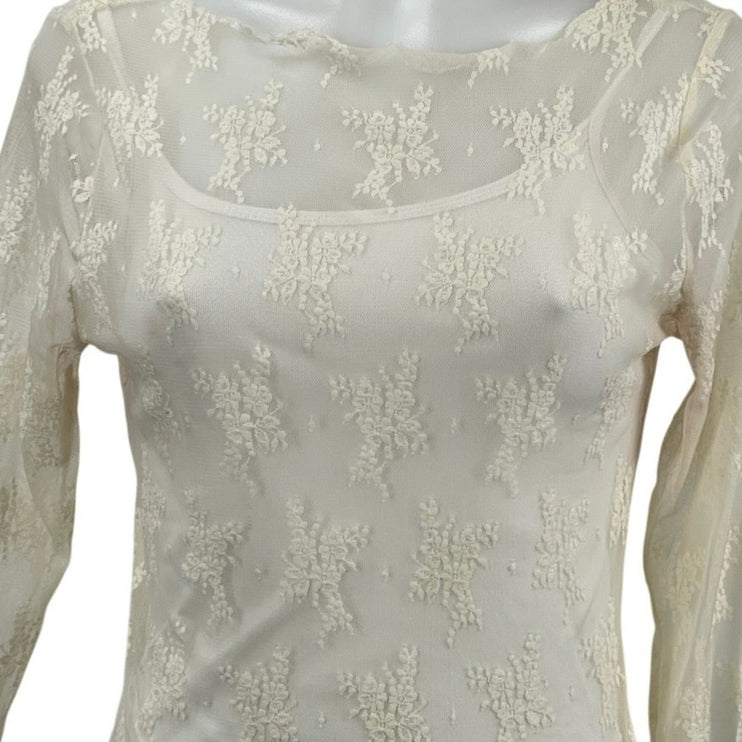 Abercrombie & Fitch Zoe Bra Free Floral Embroidery Long Sleeve Lace Shirt Top S