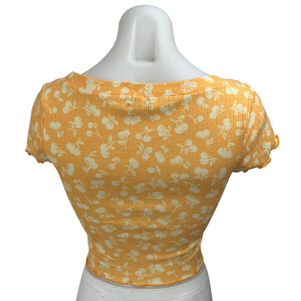 Urban Outfitters Coral Cherry Short Sleeve Ribbed Knit Lettuce Crop Top Size S