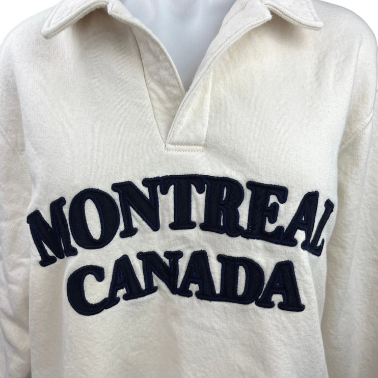 Zara Cream Montreal Canada Fleece Polo Pullover Sweater Sweatshirt Top Size M