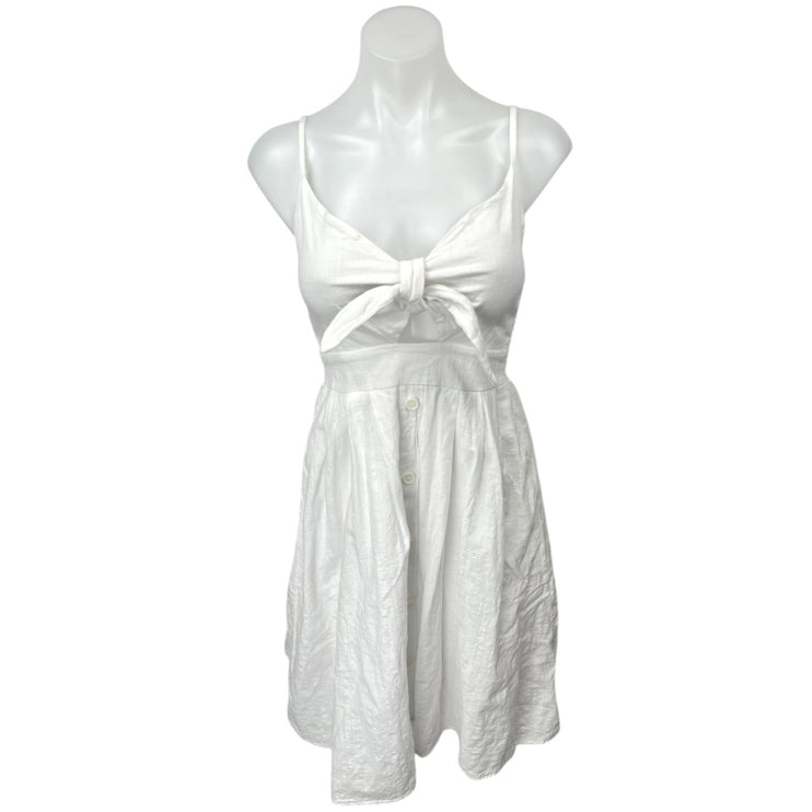 FancyInn White Sleeveless Tie Front Cutout Smocked A Line Mini Dress Size S