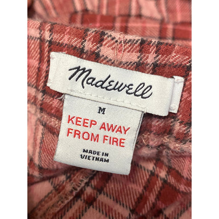 Madewell Red Plaid Check Button Down Long Sleeve Wide Leg Sleepwear Pajama Set M