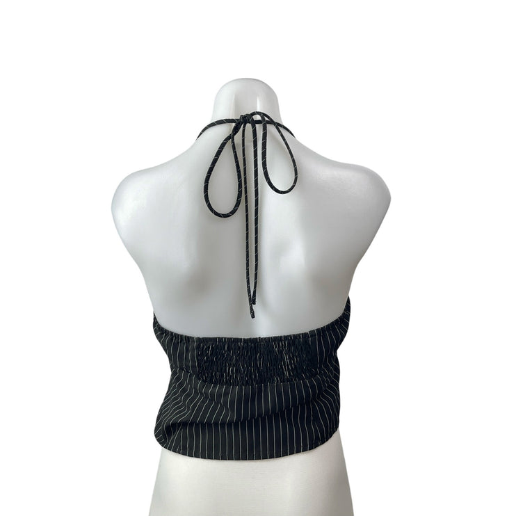 Princess Polly Women's Black Striped Halter Split Sweetheart Blouse Crop Top 10