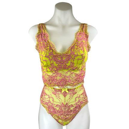 Savage x Fenty Yellow Pink Lace Brallete High Waist Bottom Lingerie 2 Pc Set 1XL