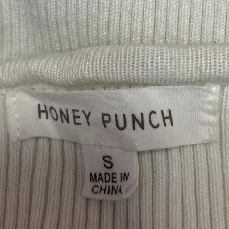 Honey Punch White Ribbed Knit Strapless Sweetheart Tube Bodysuit Top Size S