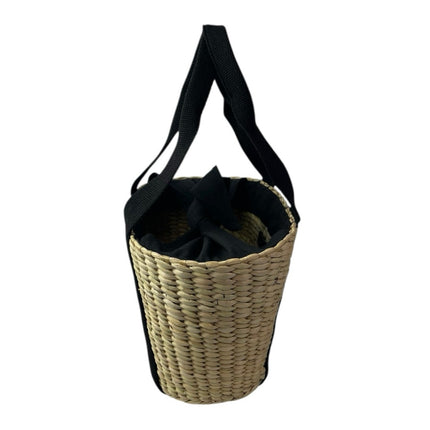 NEW LOFT Tan Black Woven Straw Canvas Straps Basket Tote Handbag One Size