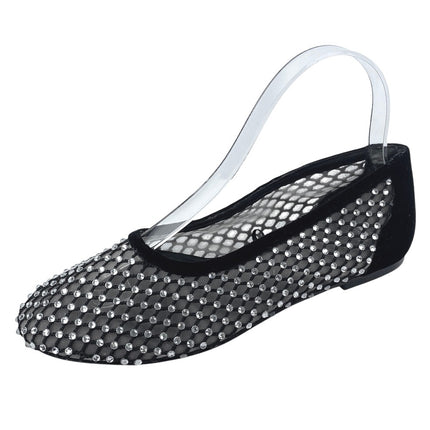 Zara Women's Black Mesh Jeweled Rhinestone Round Toe Slip On Ballet Flats Sz 6.5