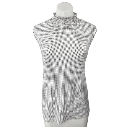 Adrianna Papell White Black Polka Dots Sleeveless Mock Neck Tank Top Blouse Sz L