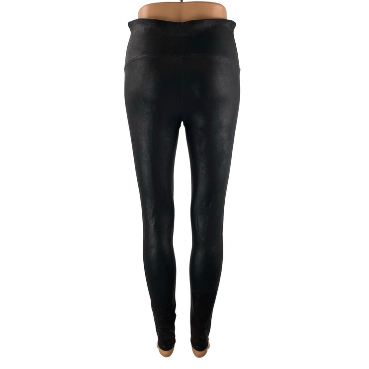 Spanx Women's Black Faux Vegan Leather High Rise Skinny Moto Leggings Pants Sz L
