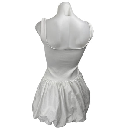 Zara Women's White Sleeveless Square Neck Bubble Hem Mini A-Line Tank Dress Sz S