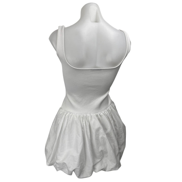 Zara Women's White Sleeveless Square Neck Bubble Hem Mini A-Line Tank Dress Sz S