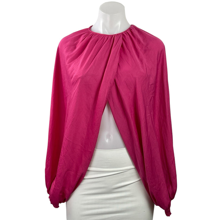 Zara Women's Pink Long Balloon Sleeves Crossover Draped Wrap Blouse Top Size XS
