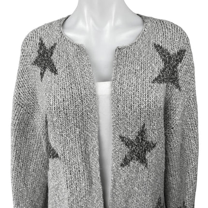 Cupcakes and Cashmere Gray Stars Open Mid Length Cardigan Sweater Top Size M