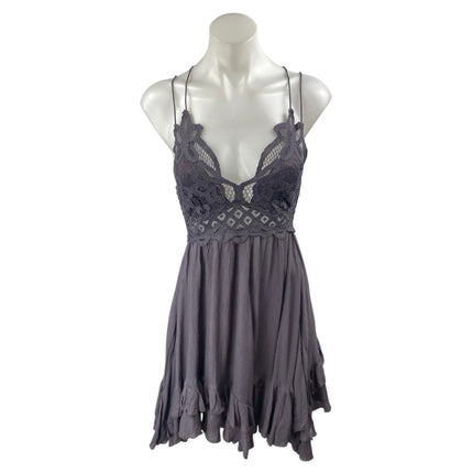 Free People Adela Charcoal Gray Sleeveless Lace Mini Fit & Flare Slip Dress Sz S