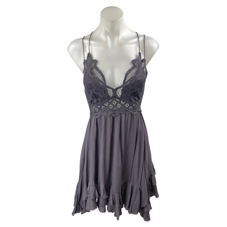 Free People Adela Charcoal Gray Sleeveless Lace Mini Fit & Flare Slip Dress Sz S