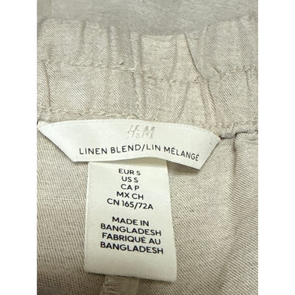 H&M Linen Women's Beige High Rise Baggy Barrel Palazzo Wide Leg Trousers Pants S