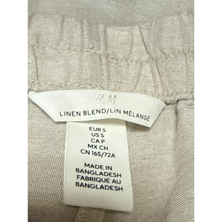 H&M Linen Women's Beige High Rise Baggy Barrel Palazzo Wide Leg Trousers Pants S