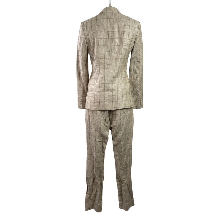 Studio Rocky Women's Beige Window Pane Blazer Trousers 2 Piece Suit Set Size M