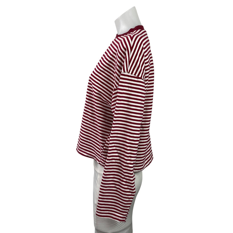 Edikted Women's Red Striped Long Sleeve Crew Neck Boxy T Shirt Tee Top Size S