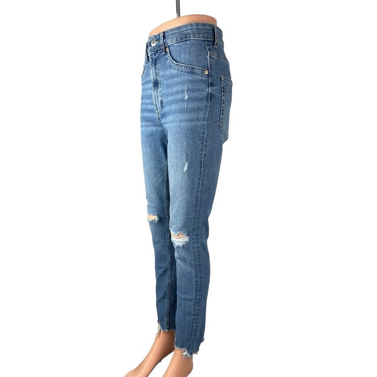H&M Women's Blue Distressed High Waisted Medium Wash Skinny Denim Jeans Size 8