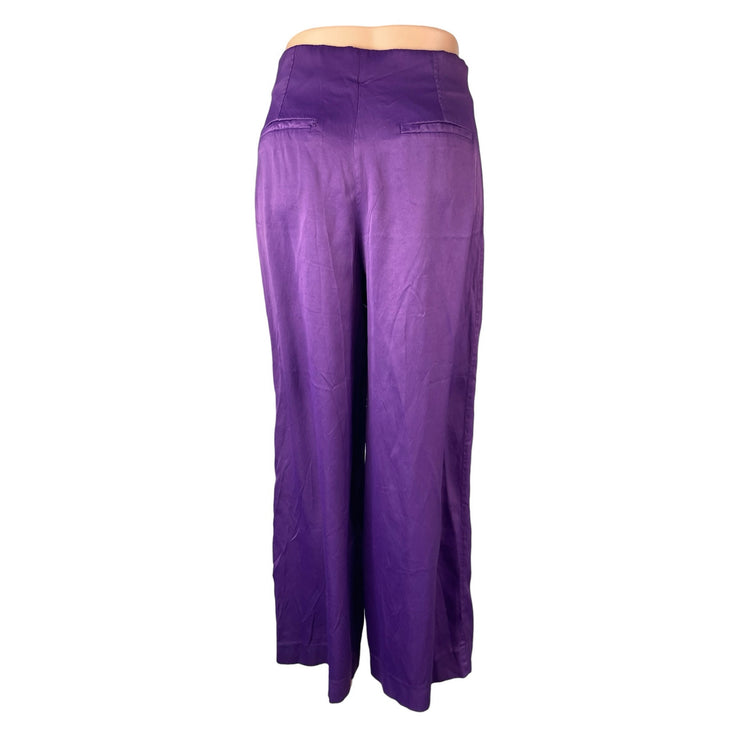 Zara Women's Purple High Rise Pleated Palazzo Wide Leg Trousers Dress Pants Sz M