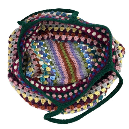 Women's Multicolor Colorful Crochet Knit Granny Striped Shoulder Tote Handbag OS