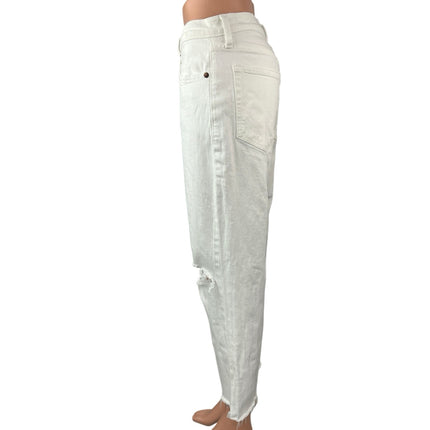 Abercrombie & Fitch White Ultra High Rise Straight Distressed Crop Denim Jeans 8