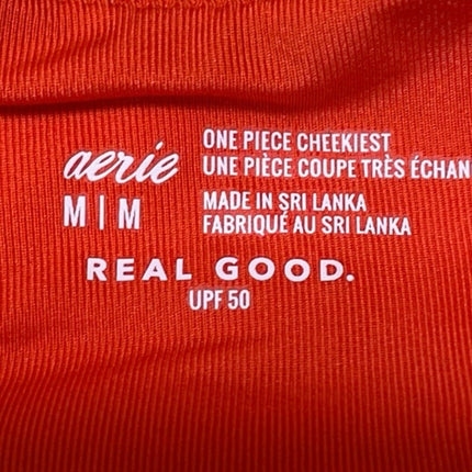 Aerie Sparkle Babewatch Red Metallic Sleeveless Square Neck One Piece Swimsuit M