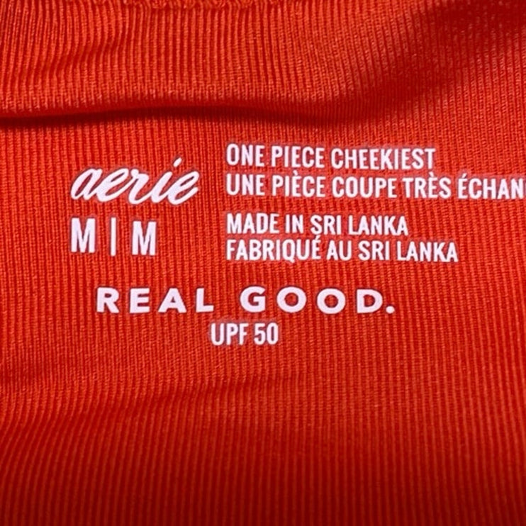 Aerie Sparkle Babewatch Red Metallic Sleeveless Square Neck One Piece Swimsuit M