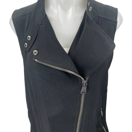 Club Monaco Black Sleeveless Asymmetric Zip Up Moto Biker Vest Jacket Top Size S