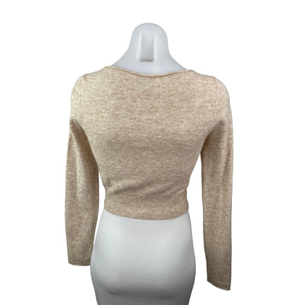Aritzia Wilfred Beige Wool Cashmere Long Sleeve Button Crop Cardigan Sweater S