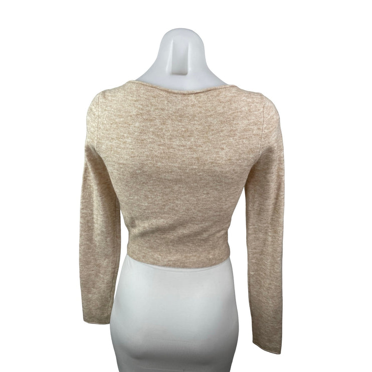 Aritzia Wilfred Beige Wool Cashmere Long Sleeve Button Crop Cardigan Sweater S
