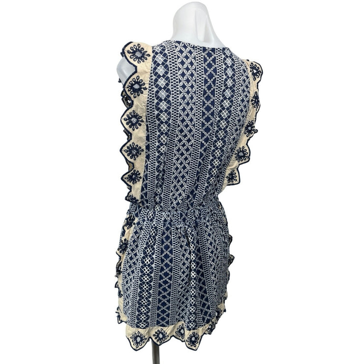 Chloe Laetitia Blue Sleeveless Ruffle Eyelet Cami Camisole Mini Tank Dress S/M