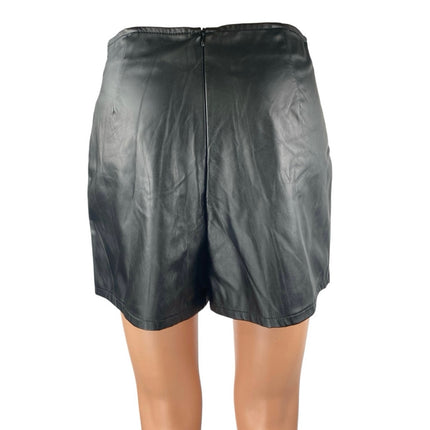 Forever 21 Women's Black Faux Vegan Leather Zip Up Mini Wide Leg Skirt Skort M