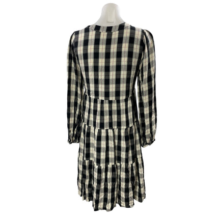 Anthropologie Maeve Amber Black White Plaid Tiered Mini Tunic Shirt Dress Size S