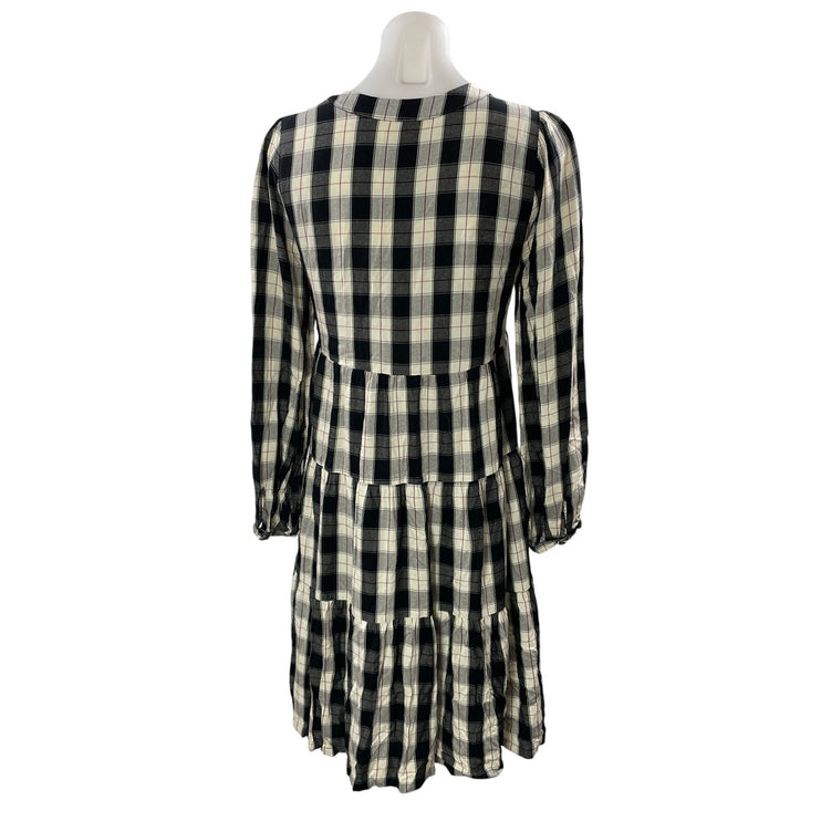 Anthropologie Maeve Amber Black White Plaid Tiered Mini Tunic Shirt Dress Size S