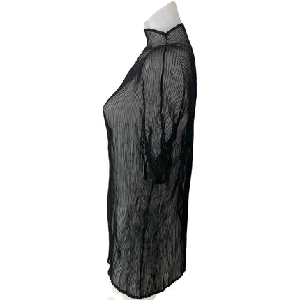 ISSEY MIYAKE Black Short Sleeves Chiffon Pleated Plisse Sheer Tee T-shirt Top M