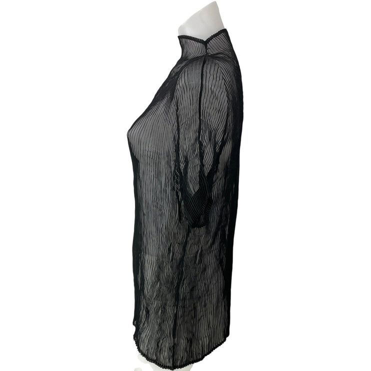 ISSEY MIYAKE Black Short Sleeves Chiffon Pleated Plisse Sheer Tee T-shirt Top M