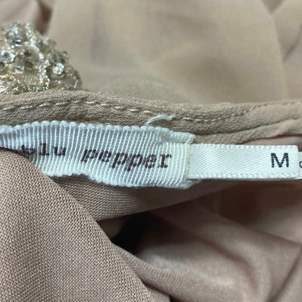 Blu Pepper Beige Tan Khaki Sleeveless Rhinestone Layered Mini Blouson Dress M