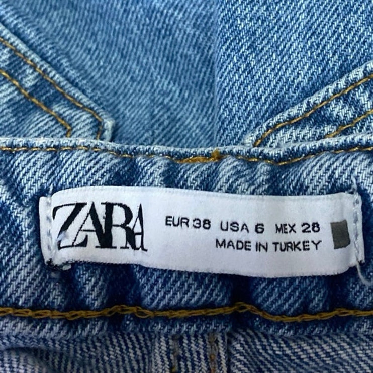 Zara Women's Blue High Rise Straight Wide Leg Frayed Raw Hem Denim Jeans Pants 6