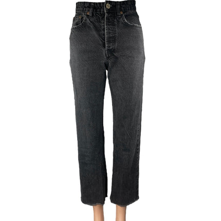 Zara Women's Black High Waisted Frayed Hem Straight Leg Denim Jeans Pants Size 2