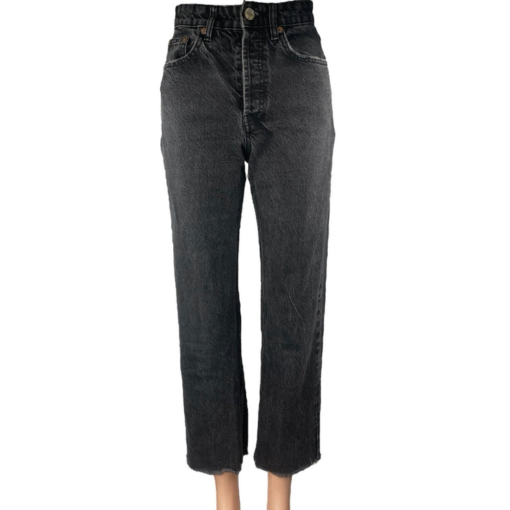 Zara Women's Black High Waisted Frayed Hem Straight Leg Denim Jeans Pants Size 2