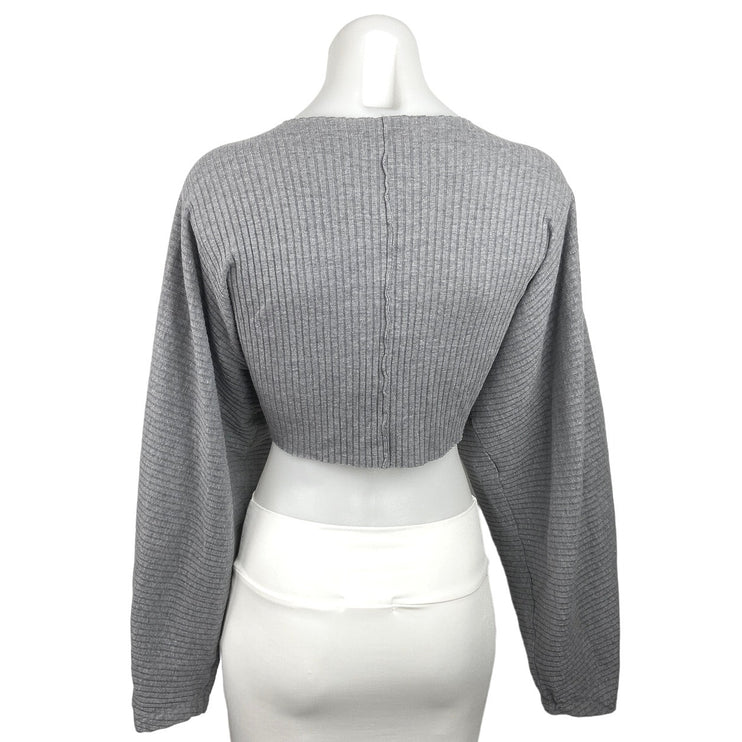 Urban Outfitters Gray Ribbed Knit Split Neck Long Sleeve Batwing Crop Sweater S