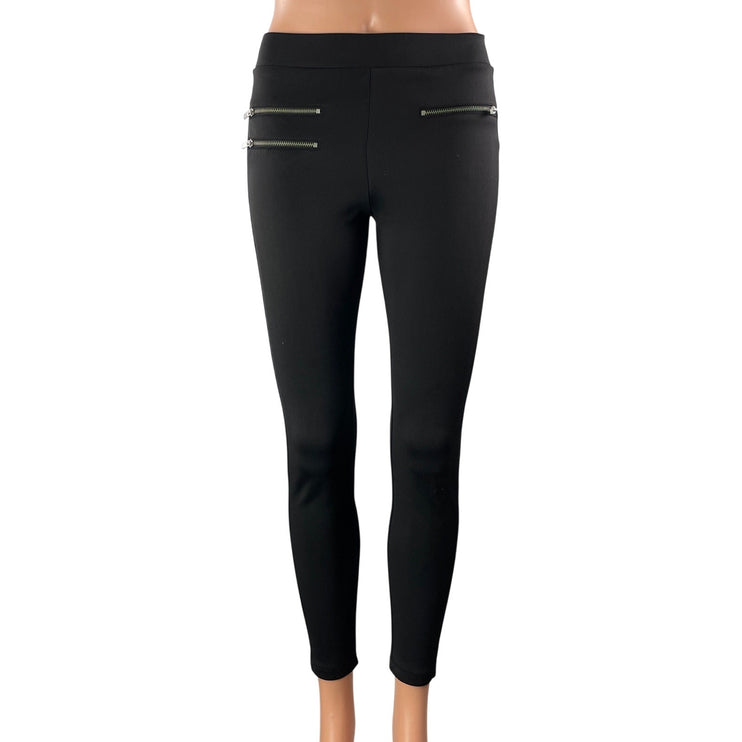 Topshop Womens Black Silver Zip High Rise Stretch Slim Fit Leggings Pants Size 2